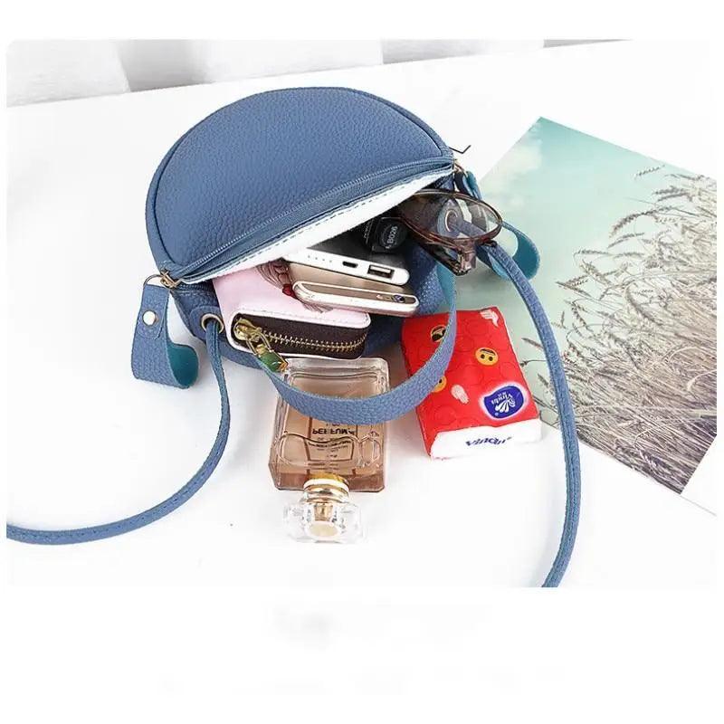 Women's Circular Crossbody Bag - Stylish Leather Mobile Purse