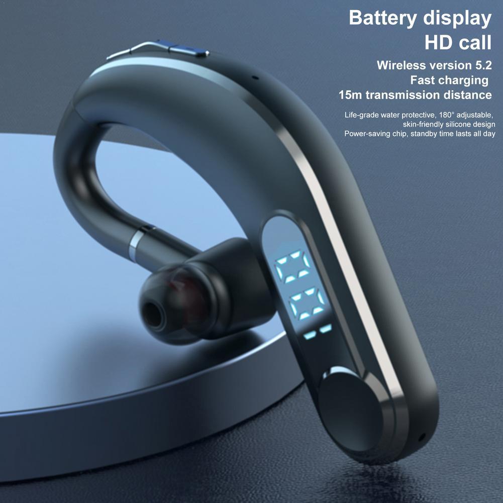 Wireless Bluetooth 5.2 Single Ear Headset with LED Power Display