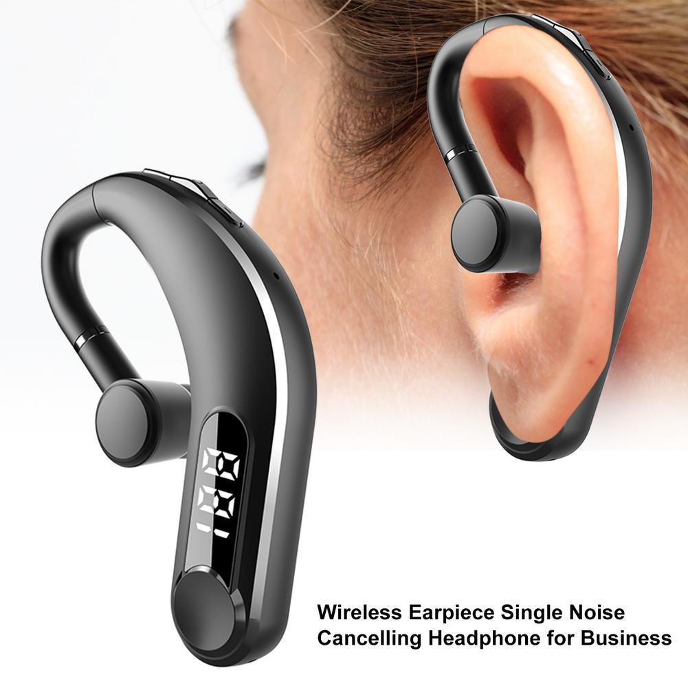 Sleek wireless single ear headset with LED battery display and ergonomic ear hook