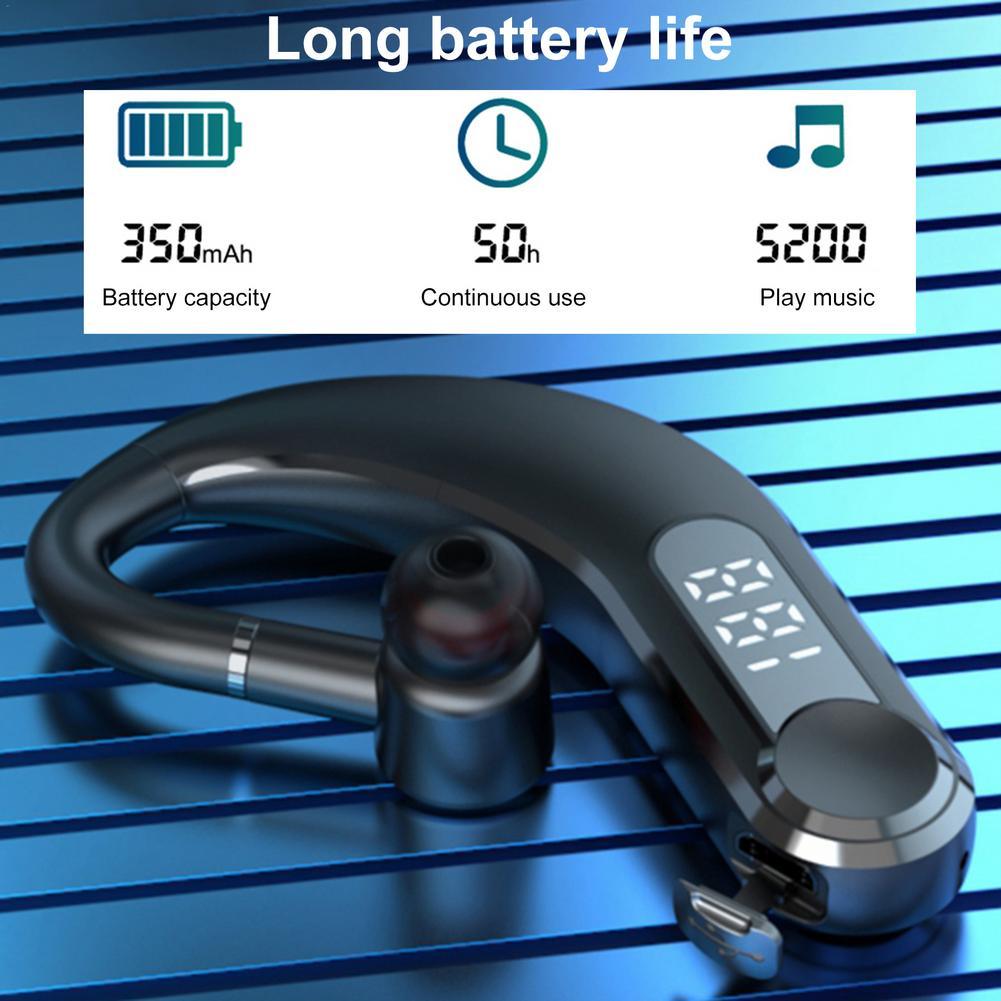 Wireless Bluetooth 5.2 Single Ear Headset with LED Power Display