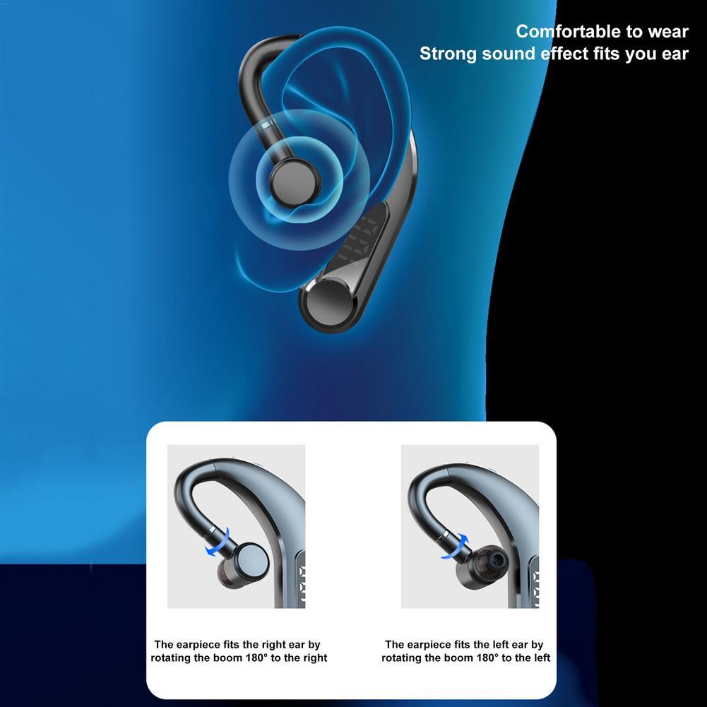 Wireless Bluetooth 5.2 Single Ear Headset with LED Power Display