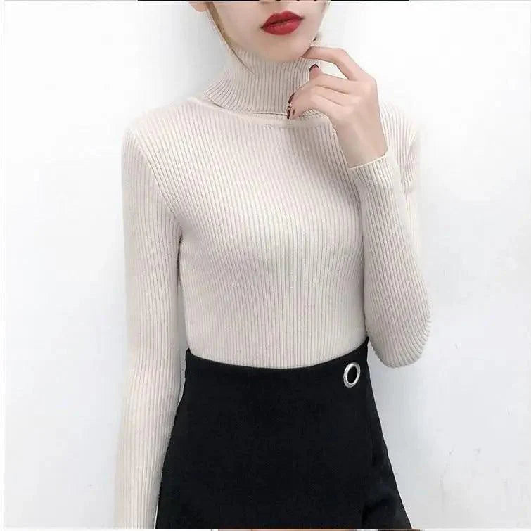 Minimalist Turtleneck Pullover Sweater in Black, Beige, Lavender, Pink