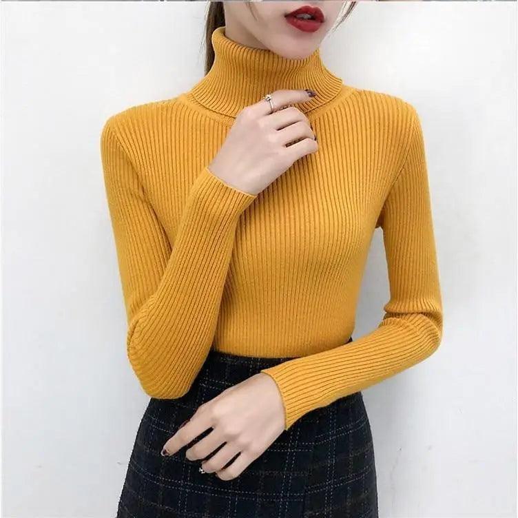 Minimalist Turtleneck Pullover Sweater in Black, Beige, Lavender, Pink