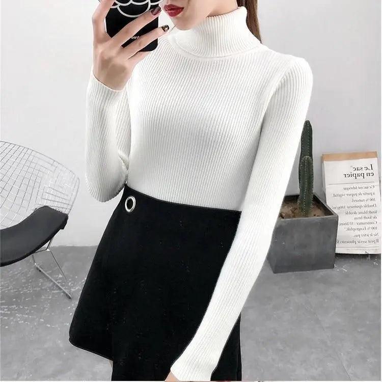 Minimalist Turtleneck Pullover Sweater in Black, Beige, Lavender, Pink