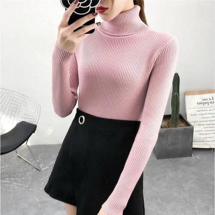Minimalist Turtleneck Pullover Sweater in Black, Beige, Lavender, Pink