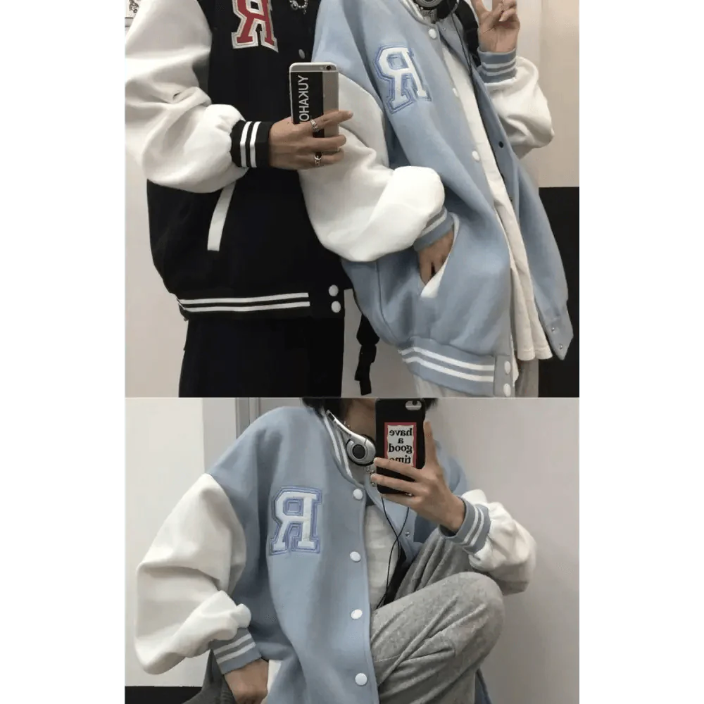 Unisex Baseball Bomber Jacket with Letter Embroidery Streetwear