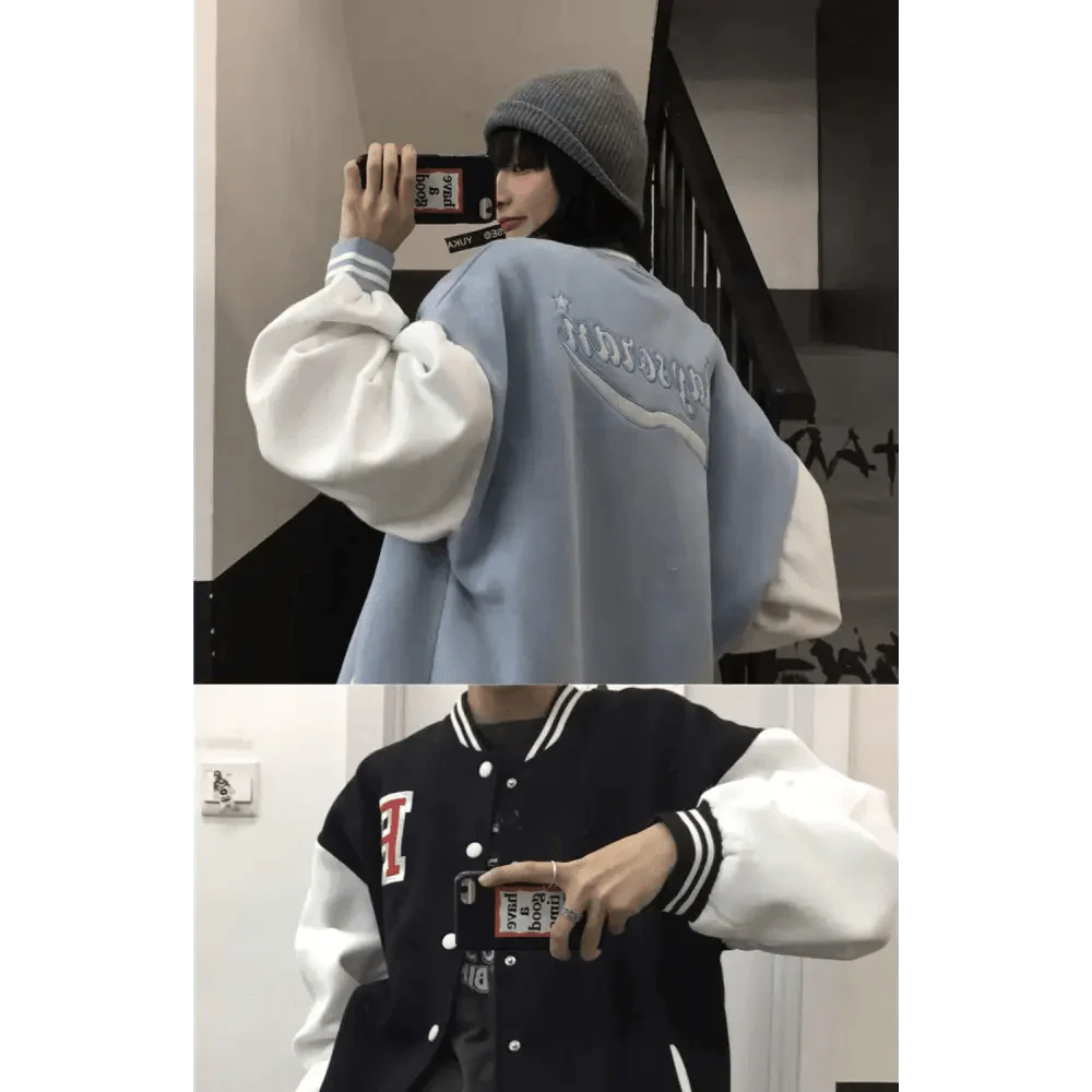 Unisex Baseball Bomber Jacket with Letter Embroidery Streetwear