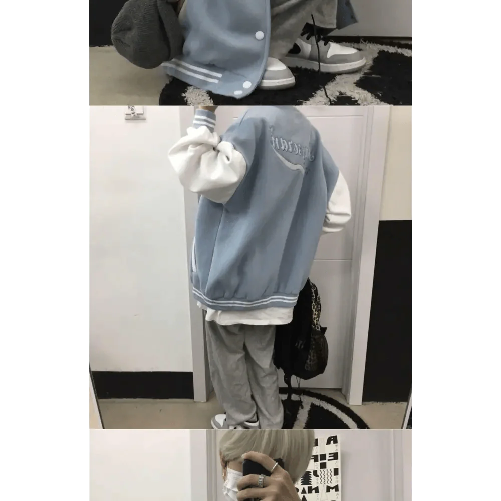 Unisex Baseball Bomber Jacket with Letter Embroidery Streetwear