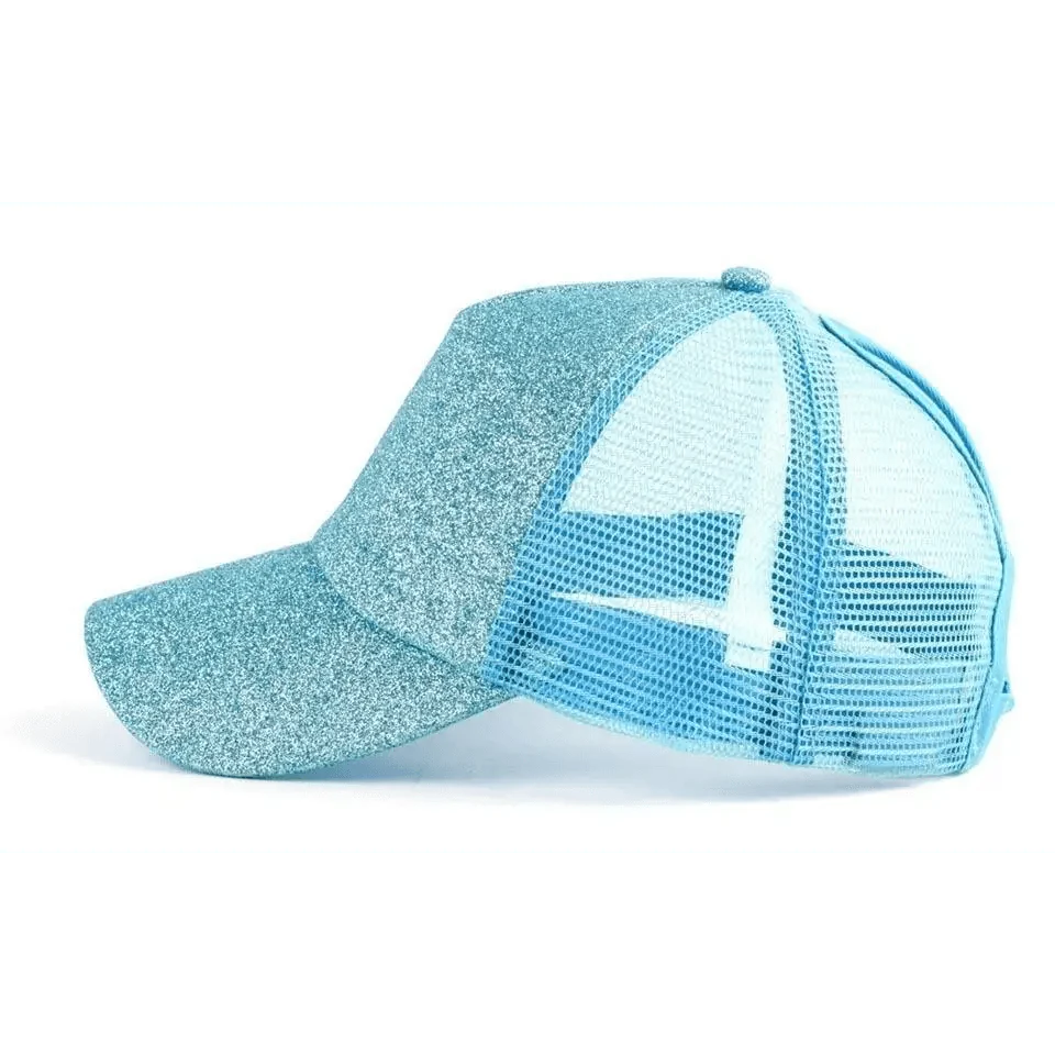 Elegant Glitter Sequins Ponytail Baseball Cap for Messy Buns