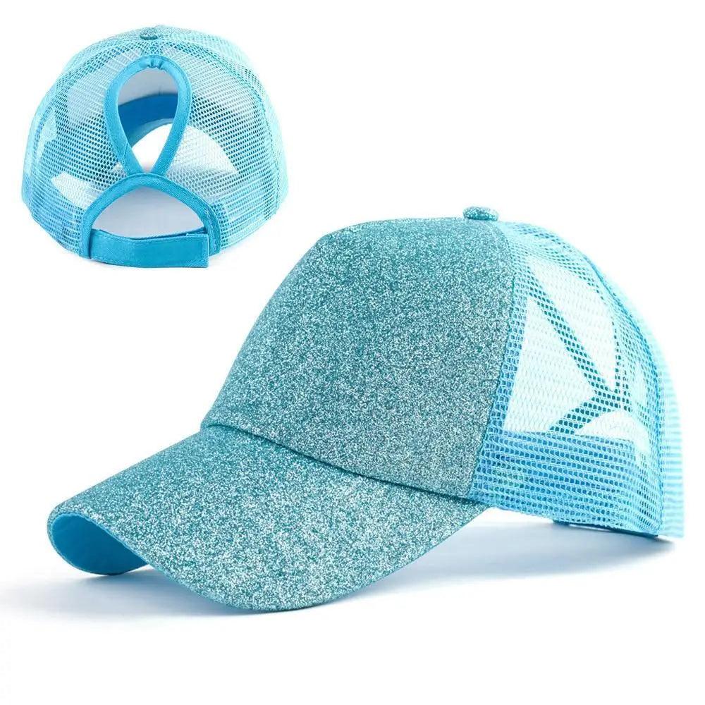 Elegant Glitter Sequins Ponytail Baseball Cap for Messy Buns