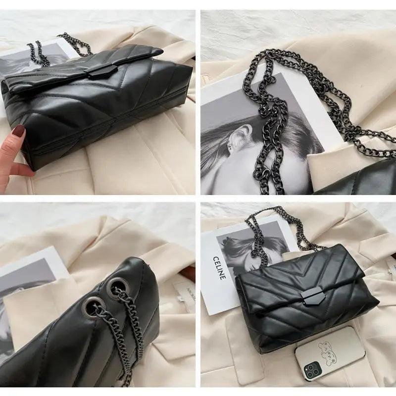 Women's Quilted Crossbody Bag, Elegant PU Leather Shoulder Handbag