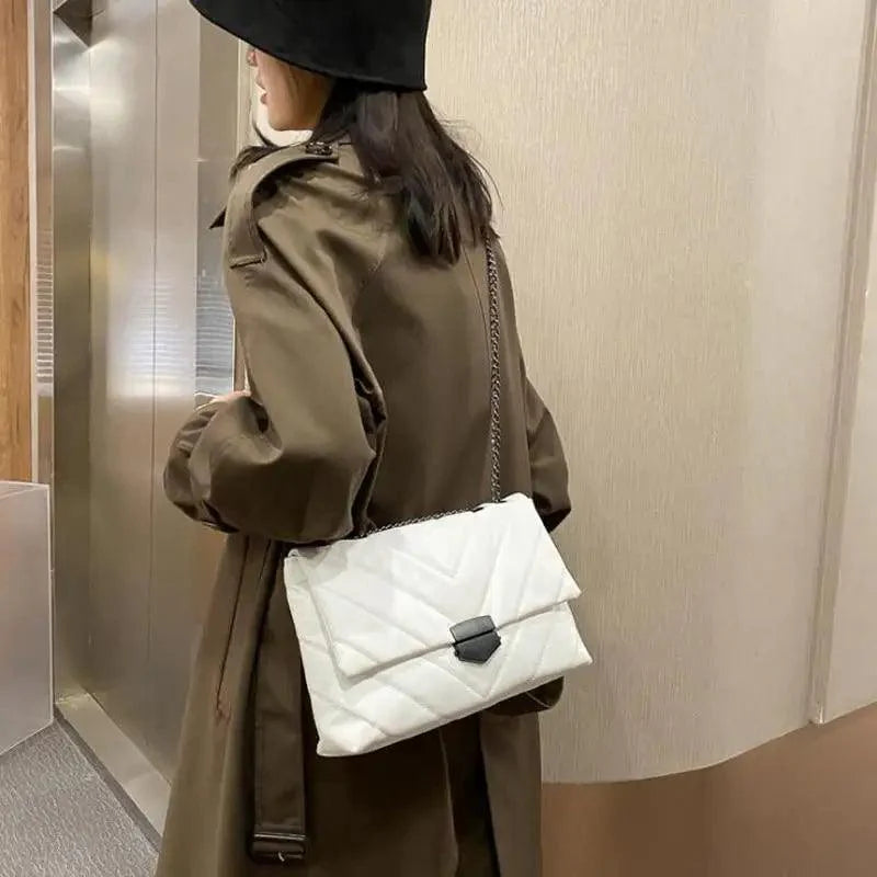 Women's Quilted Crossbody Bag, Elegant PU Leather Shoulder Handbag