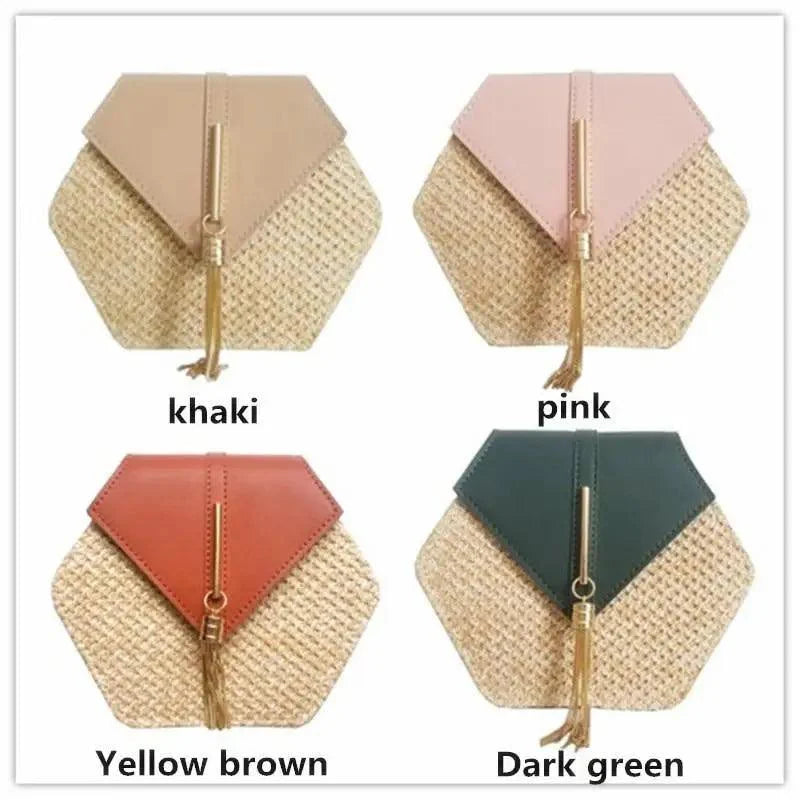 Woven Straw Circle Shoulder Bag Bohemian Summer Beach Handbag