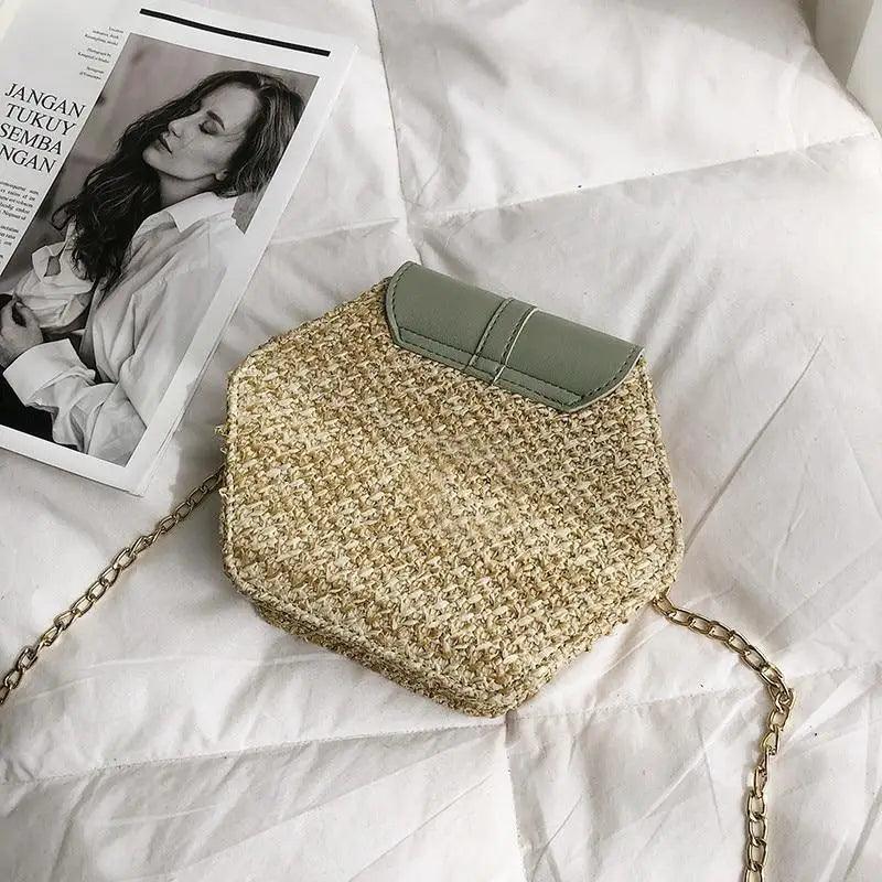 Woven Straw Circle Shoulder Bag Bohemian Summer Beach Handbag