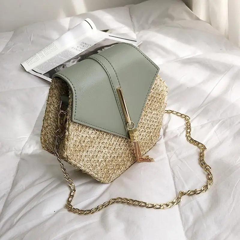 Woven Straw Circle Shoulder Bag Bohemian Summer Beach Handbag