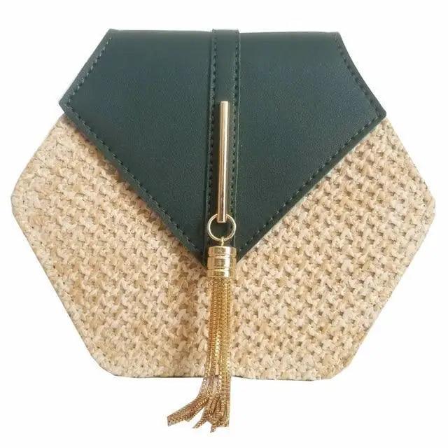 Woven Straw Circle Shoulder Bag Bohemian Summer Beach Handbag