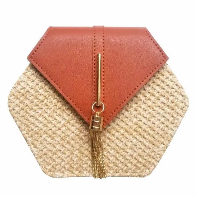 Woven Straw Circle Shoulder Bag Bohemian Summer Beach Handbag