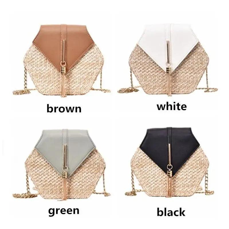 Woven Straw Circle Shoulder Bag Bohemian Summer Beach Handbag