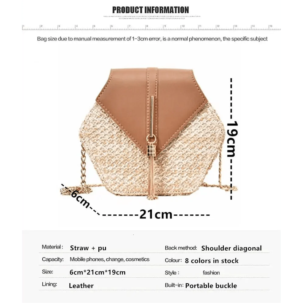 Woven Straw Circle Shoulder Bag Bohemian Summer Beach Handbag