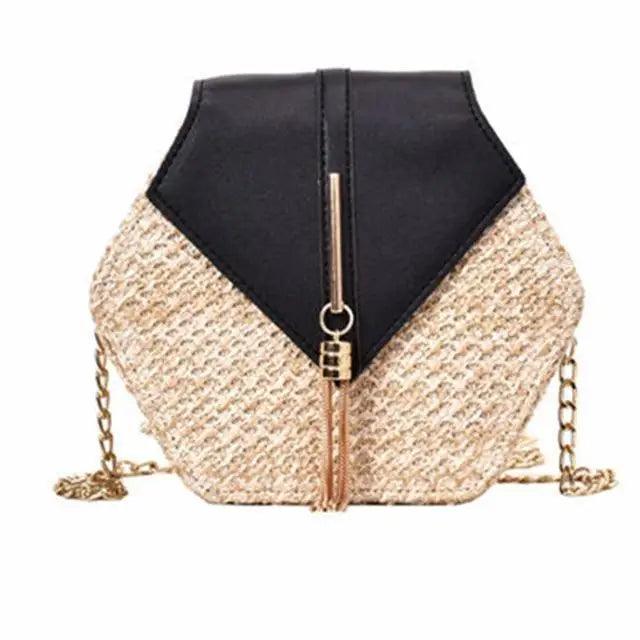 Woven Straw Circle Shoulder Bag Bohemian Summer Beach Handbag