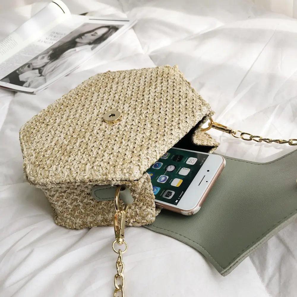 Woven Straw Circle Shoulder Bag Bohemian Summer Beach Handbag