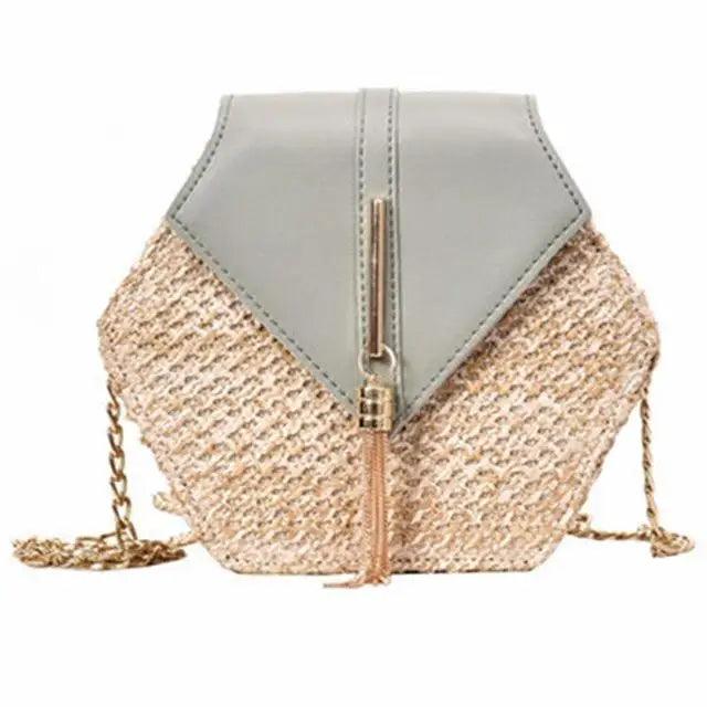 Woven Straw Circle Shoulder Bag Bohemian Summer Beach Handbag