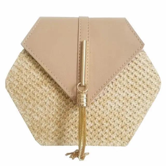 Woven Straw Circle Shoulder Bag Bohemian Summer Beach Handbag
