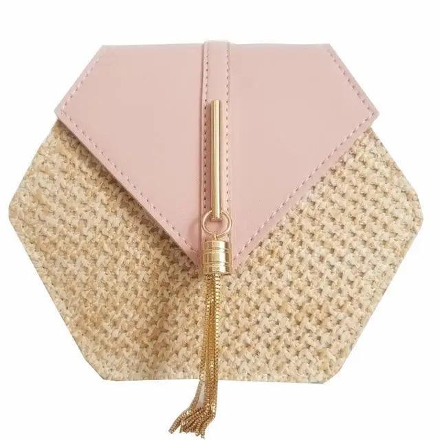 Woven Straw Circle Shoulder Bag Bohemian Summer Beach Handbag