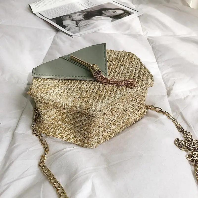 Woven Straw Circle Shoulder Bag Bohemian Summer Beach Handbag
