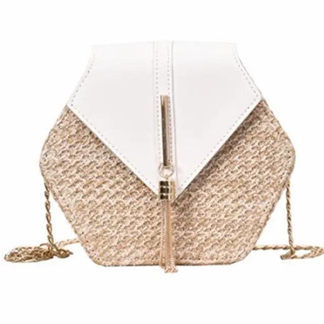 Woven Straw Circle Shoulder Bag Bohemian Summer Beach Handbag