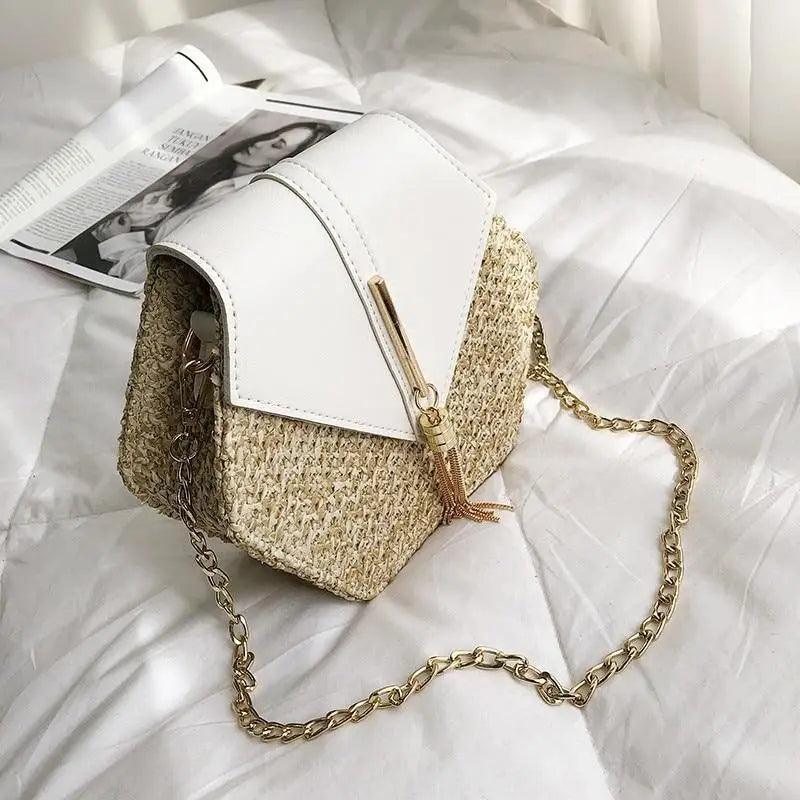 Woven Straw Circle Shoulder Bag Bohemian Summer Beach Handbag