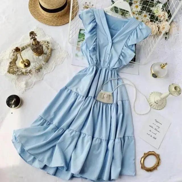Bohemian Cotton Ruffle Neck Summer Sundress - Casual Party Maxi