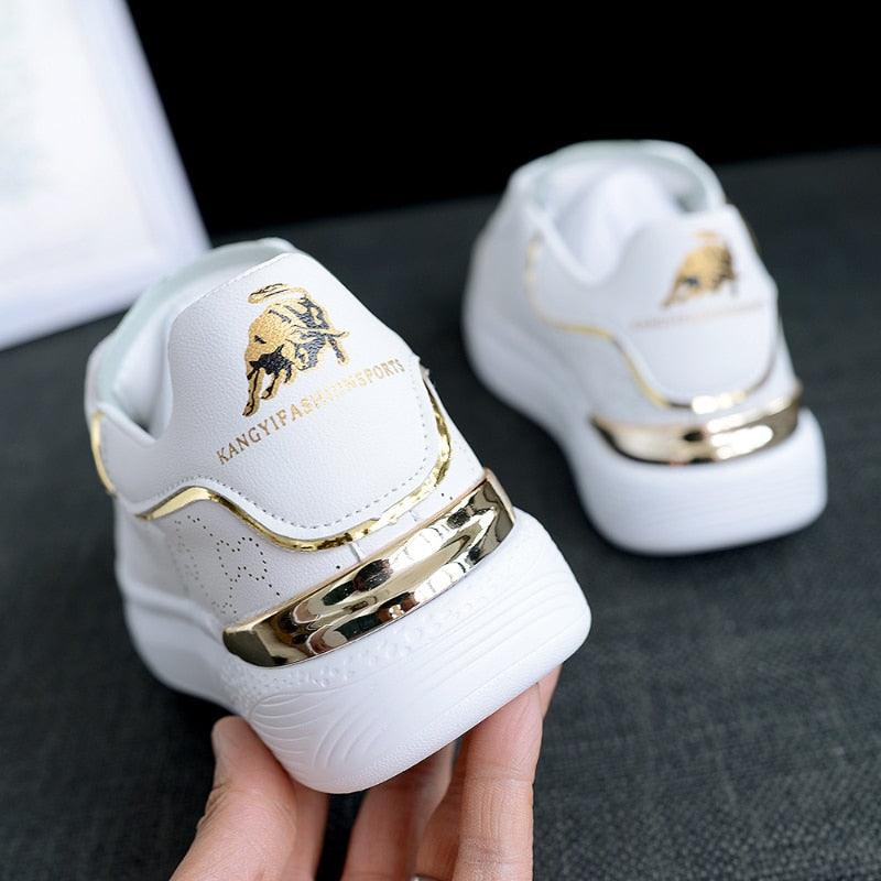 Women's White Thick Soled Casual Lace-Up Sneakers Sports Trainers