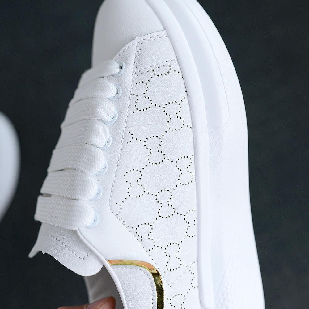 Women's White Thick Soled Casual Lace-Up Sneakers Sports Trainers