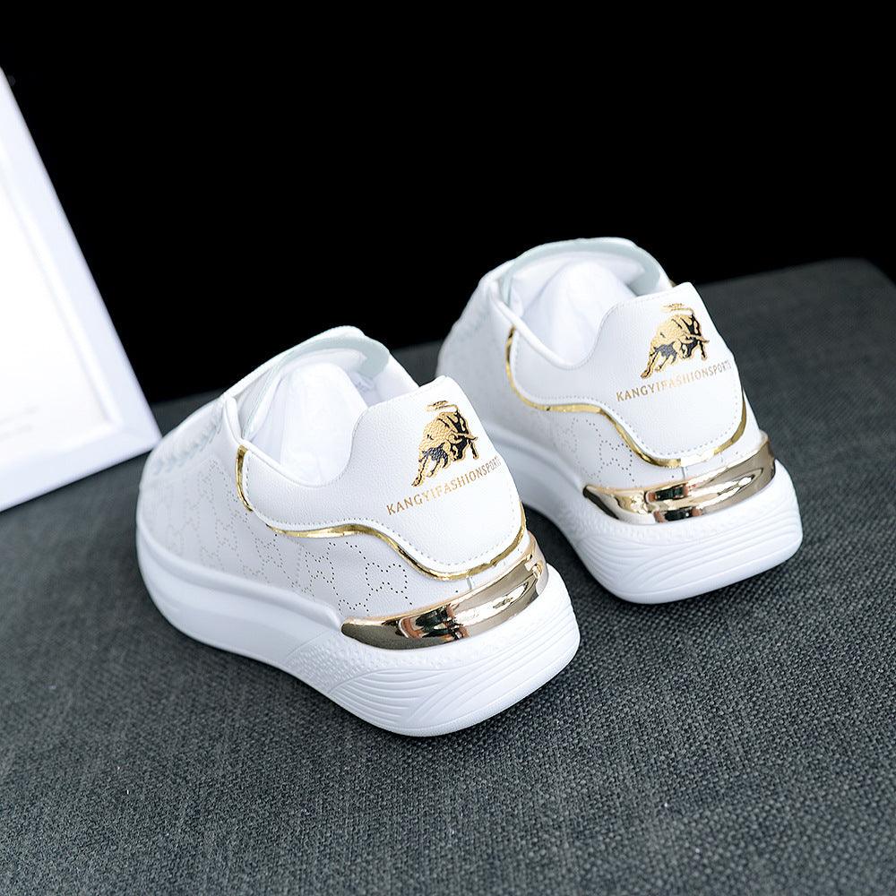 Women's White Thick Soled Casual Lace-Up Sneakers Sports Trainers