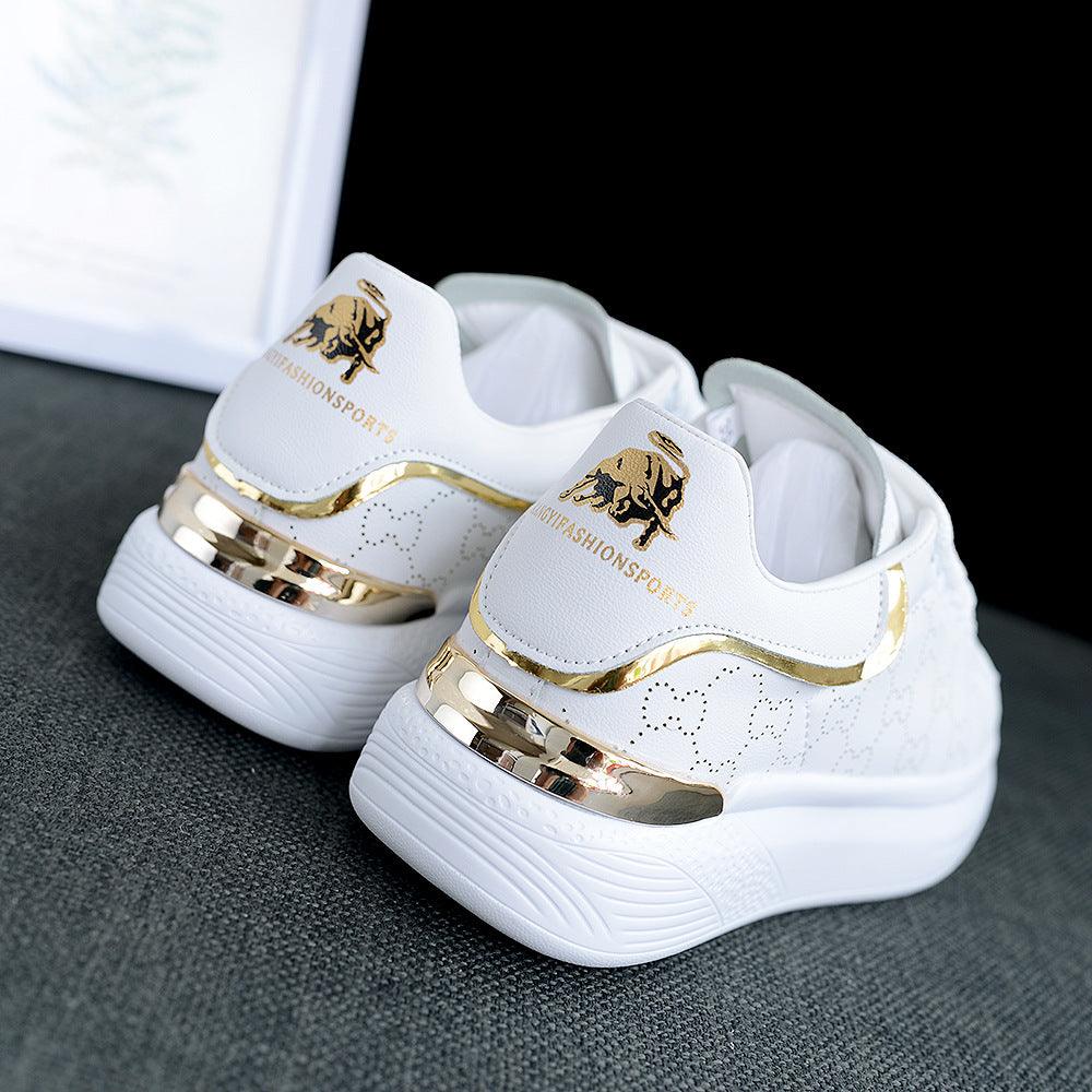 Women's White Thick Soled Casual Lace-Up Sneakers Sports Trainers