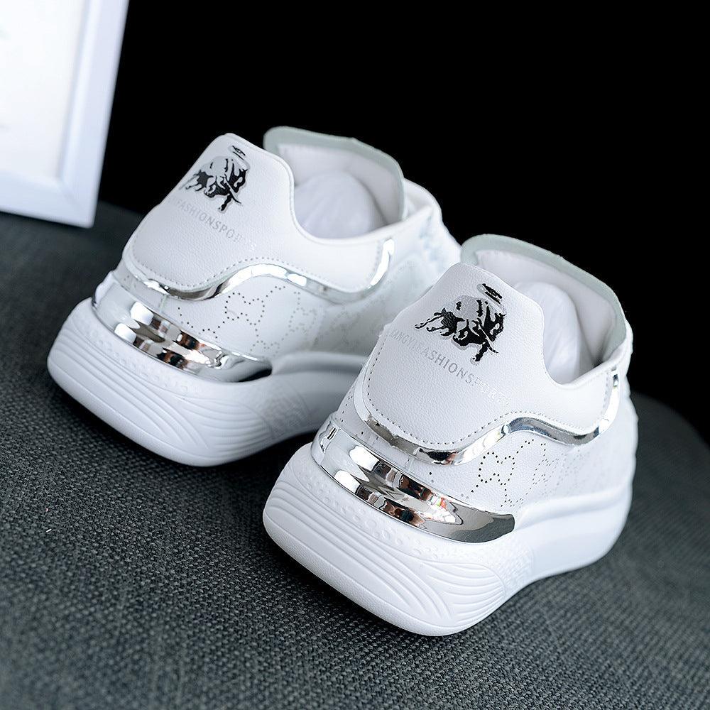 Women's White Thick Soled Casual Lace-Up Sneakers Sports Trainers
