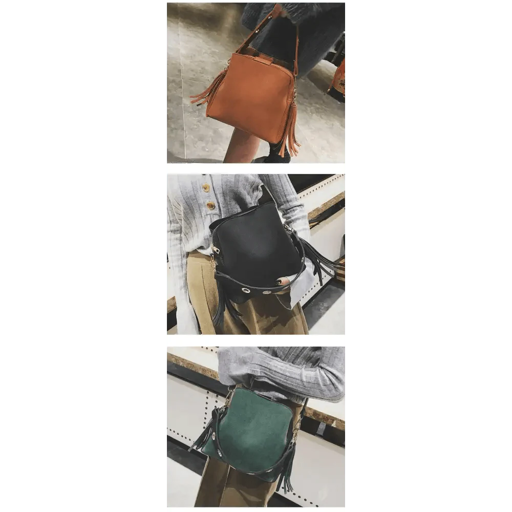 Vintage Tassel Bucket Messenger Bag with Multiple Pockets