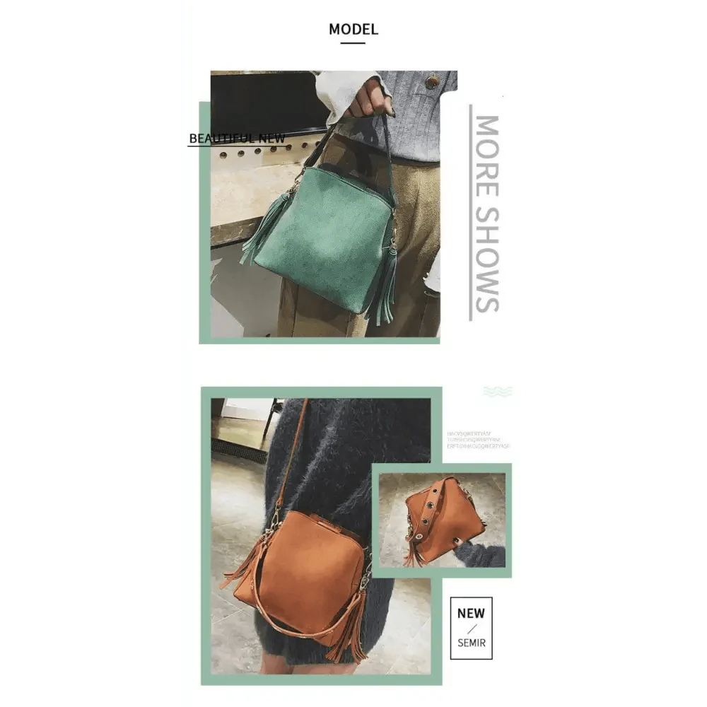 Vintage Tassel Bucket Messenger Bag with Multiple Pockets