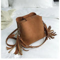 Vintage Tassel Bucket Messenger Bag with Multiple Pockets