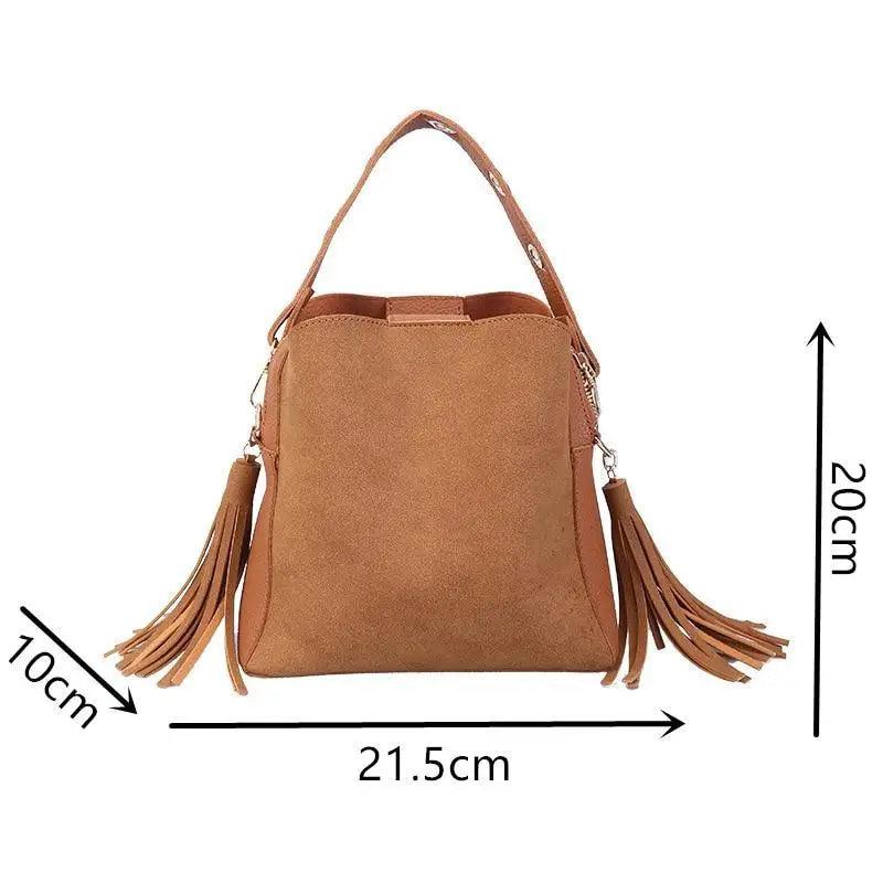 Vintage Tassel Bucket Messenger Bag with Multiple Pockets