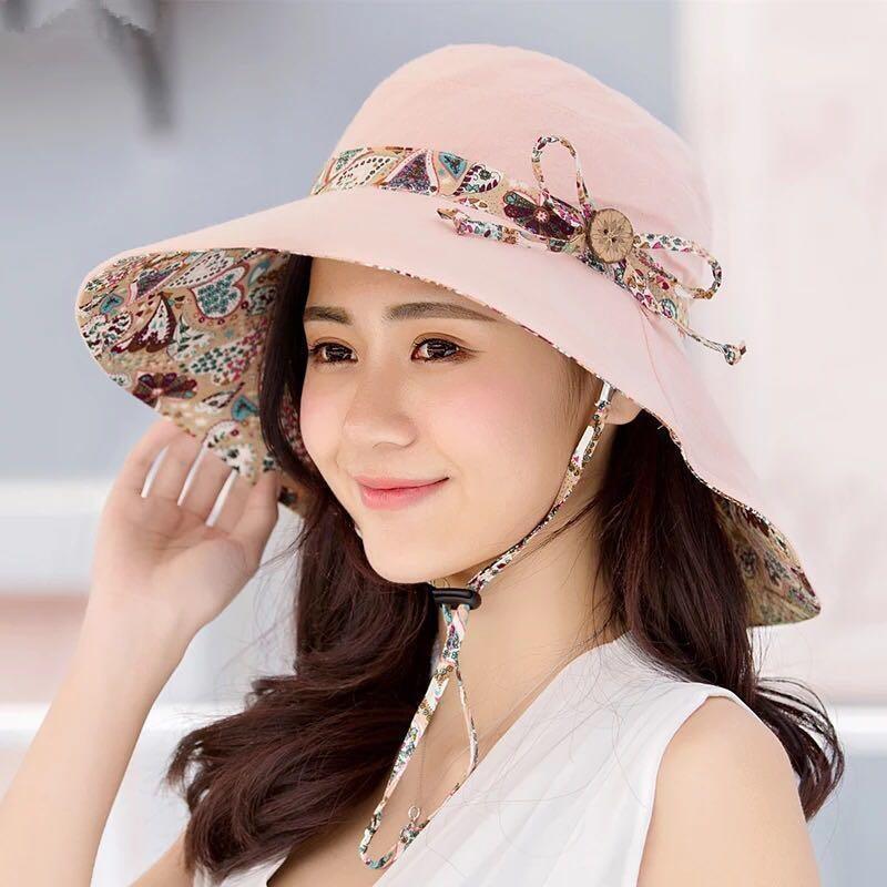 Women’s Foldable Wide Brim Sun Hat - Breathable Cotton Beach Cap