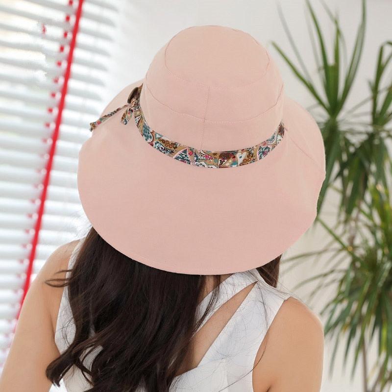 Women’s Foldable Wide Brim Sun Hat - Breathable Cotton Beach Cap
