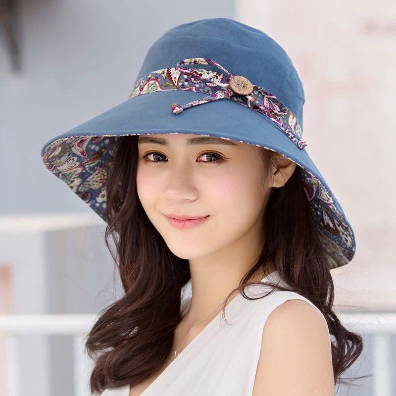 Women’s Foldable Wide Brim Sun Hat - Breathable Cotton Beach Cap