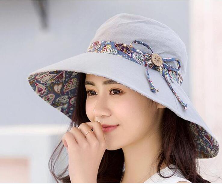 Women’s Foldable Wide Brim Sun Hat - Breathable Cotton Beach Cap