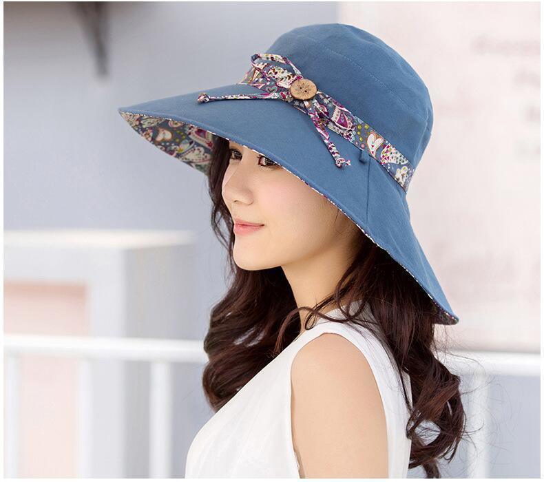 Women’s Foldable Wide Brim Sun Hat - Breathable Cotton Beach Cap