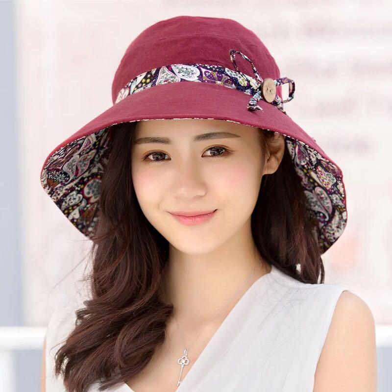 Women’s Foldable Wide Brim Sun Hat - Breathable Cotton Beach Cap