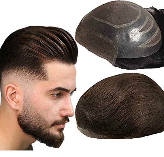 Close up of FPM men's toupee made from 10A grade European virgin human hair
