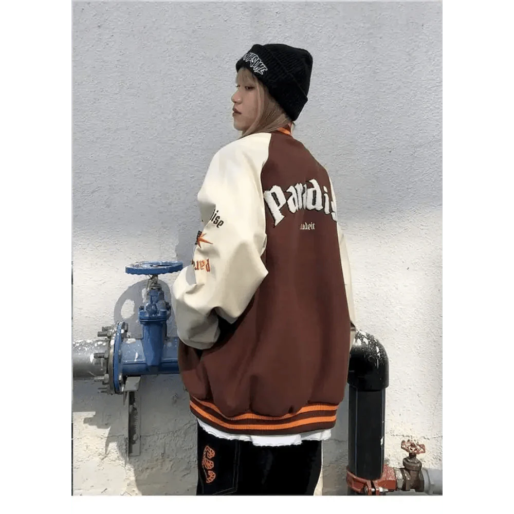 Unisex Streetwear Furry Bone Patchwork Baseball Jacket