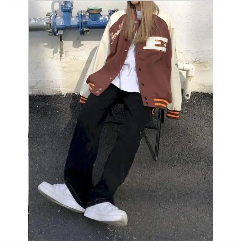 Unisex Streetwear Furry Bone Patchwork Baseball Jacket